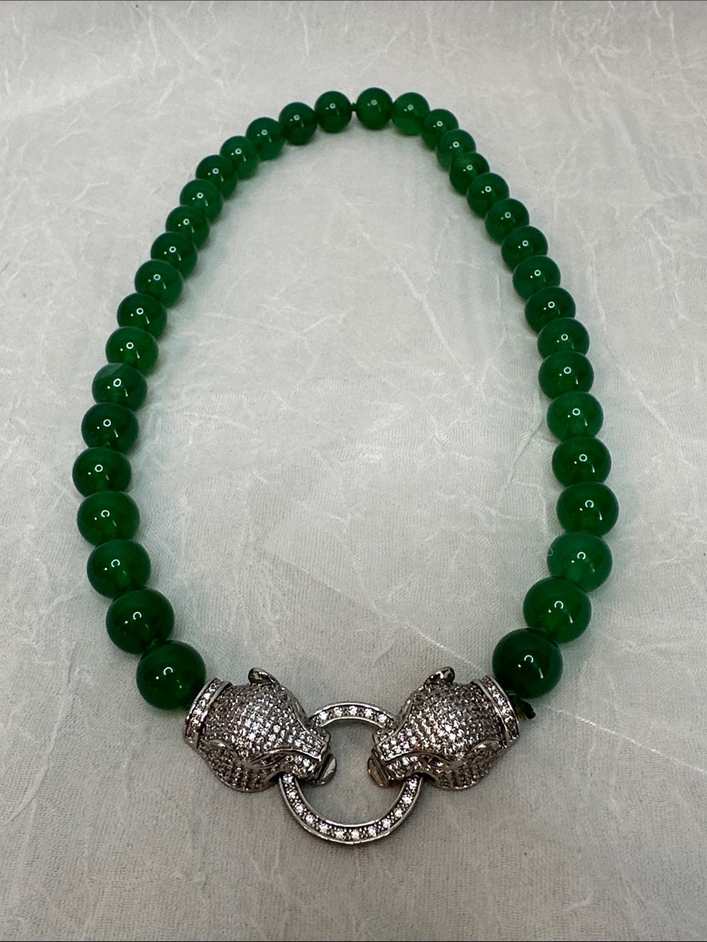 Panther Clasp Green Beaded Statement Necklace